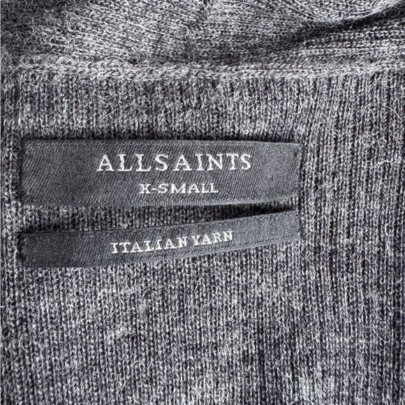 Allsaints 100% Merino Wool Slate Gray Cardigan Sweater Open Front X Small - Picture 2 of 6